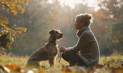 Hundetrainerin arbeitet mit einem Hund
